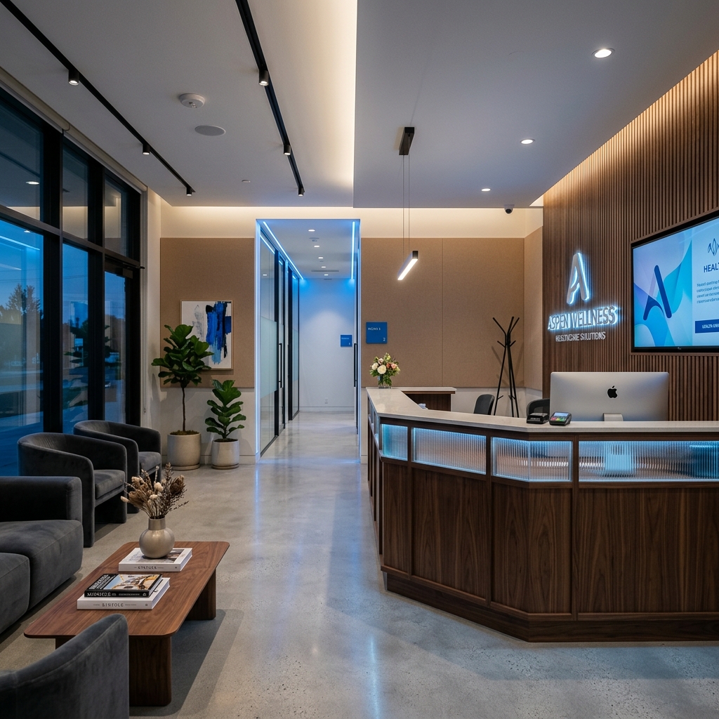 Realistic interior of a modern, professional healthcare clinic